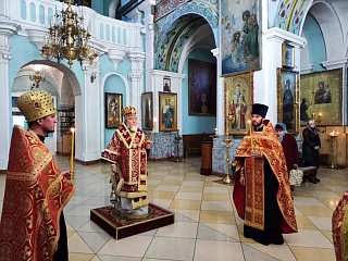 Всенощное бдение в канун дня памяти священномученика Алексия, пресвитера Лельчицкого, было совершено в кафедральном соборе г. Мозыря